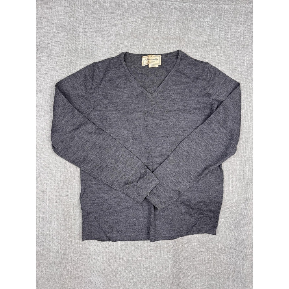 Antonella Sweater Womens S Gray Merino Wool V Neck Lightweight Knit Pullover